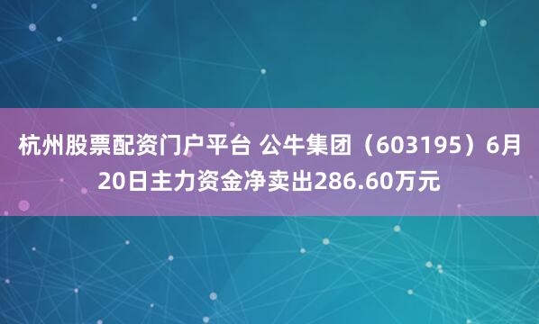 杭州股票配资门户平台 公牛集团（603195）6月20日主力资金净卖出286.60万元